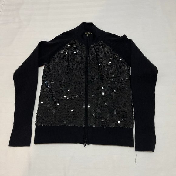 Forever 21 Women's Black Full Zipper Sequin Sweater Size Small - Picture 5 of 7